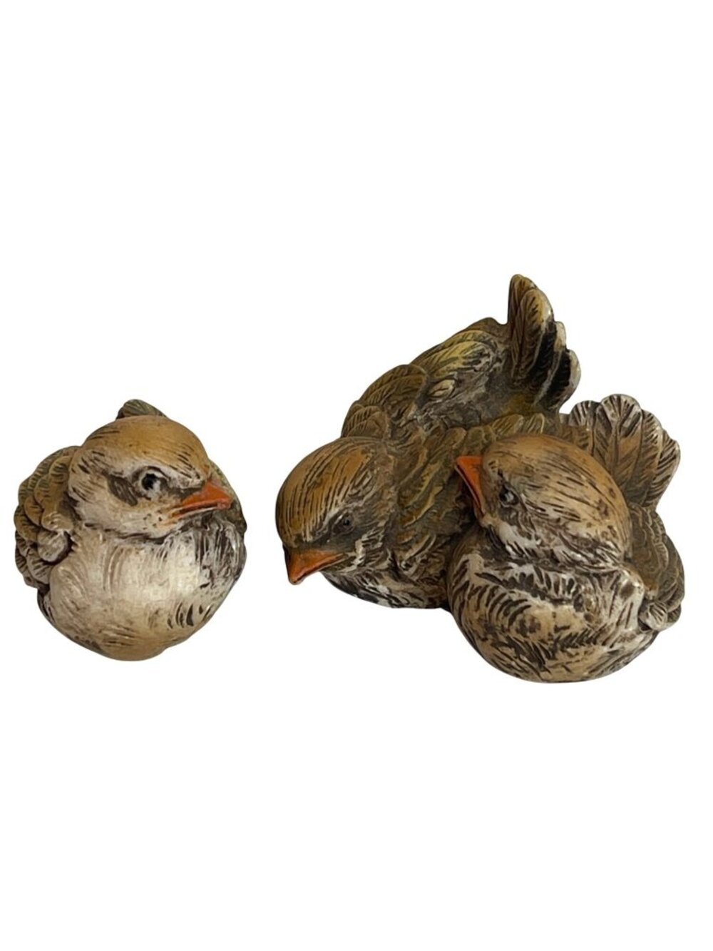 Bird Figurines Set Italy Dipinto a Mano Brown Sparrow Resin Lot Hand Painted VTG